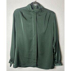 Pendleton Sophisticates Green Button Up Blouse High Neck Office Siren Modest 14